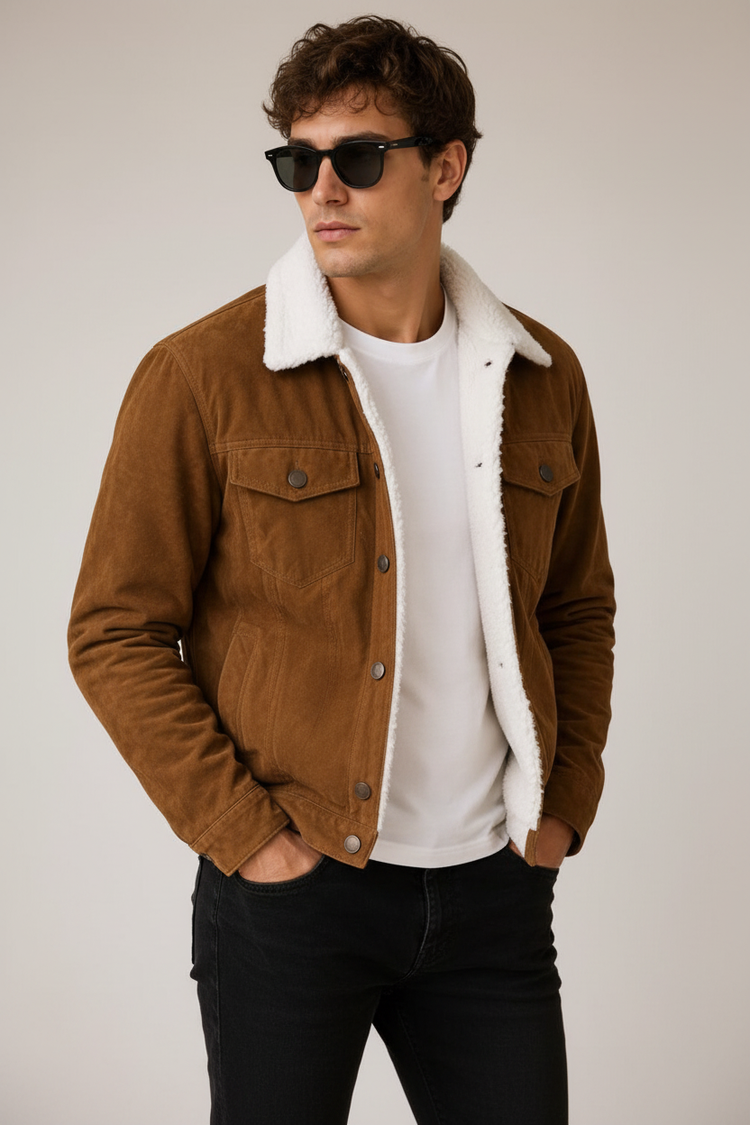 Chaqueta Gamuza Café - fondo gris