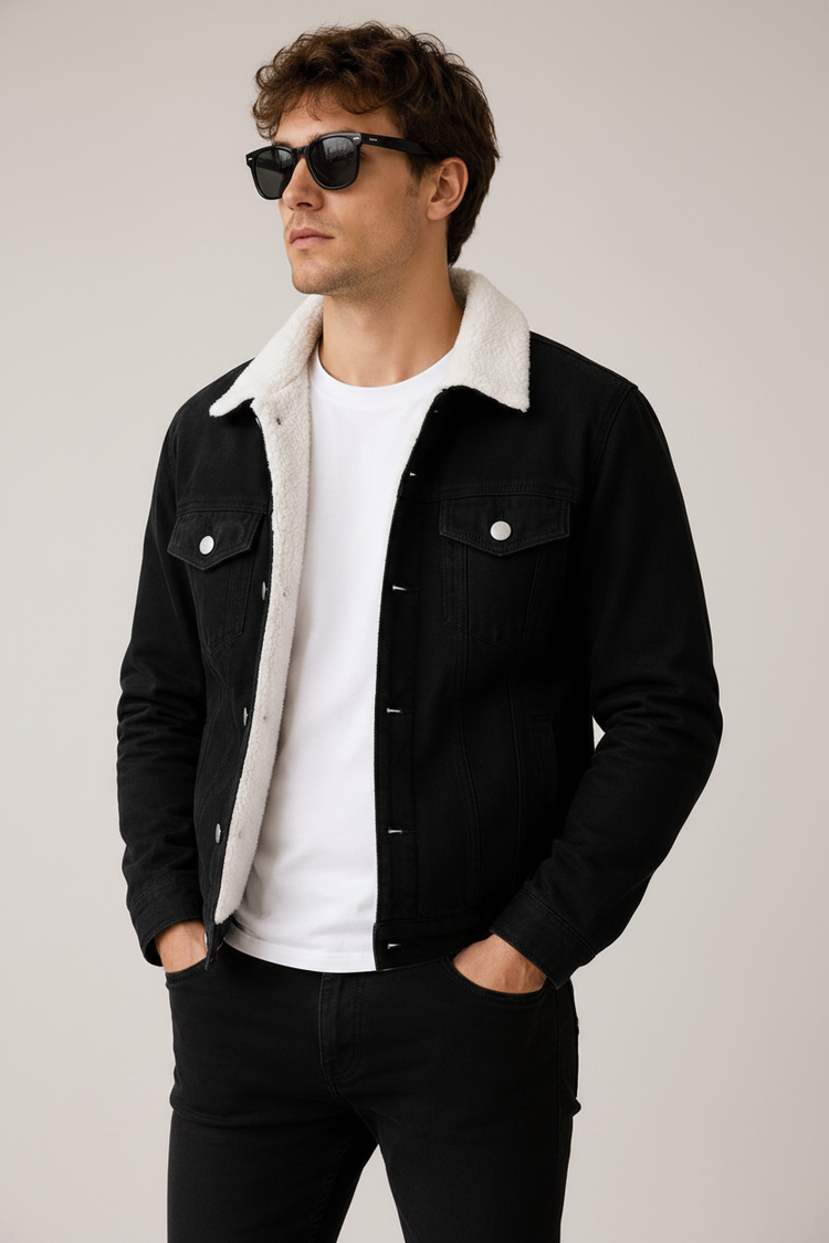 Chaqueta Gamuza Negro - fondo gris