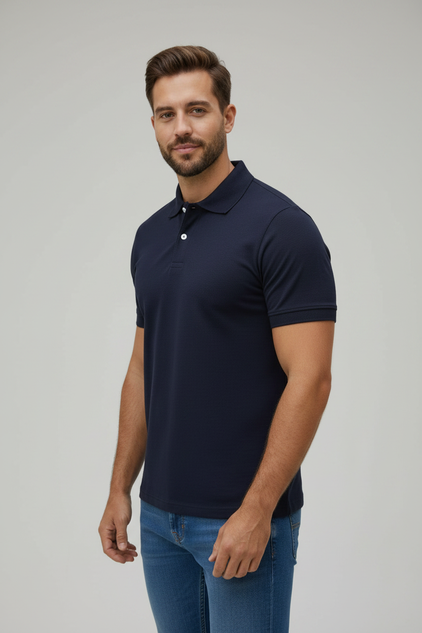 Polo Azul Marino - Fondo Gris