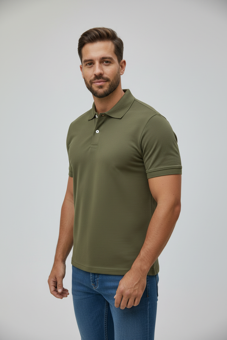 Polo Verde Militar - Fondo Gris